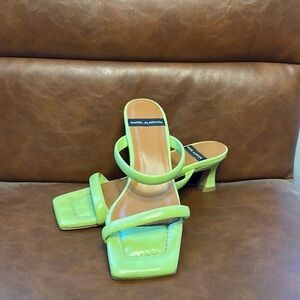 Anthropologie Lime Green Strappy Square-Toe Heels
